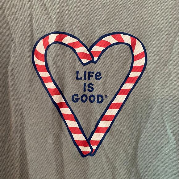 Life Is Good Women's size XL Blue Candycane Holiday Long Sleeve Crusher Tee - Picture 3 of 9